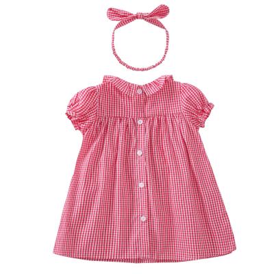 China Ivy10030G Breathable Princess Babies Pink Plaid Dress With Headbands Summer 2019 for sale