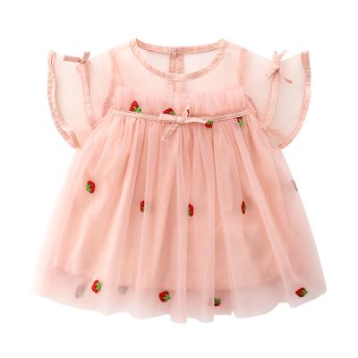 China Ivy10024G Babies Breathable Strawberry Embroidered Pink Dress Toddlers Dress Sweet Summer 2019 for sale