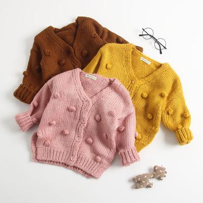 China Ivy10400A Autumn Winter Toddler Baby Anti-Shrink Sweaters With Pom Pom Kids Babies Cardigan for sale