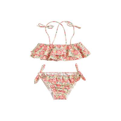 China Ivy40658A 2021 Summer Baby Breathable Beachwear Two Pieces Girls Swimwear Kids Bikini Swimsuit Floral Print for sale