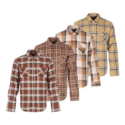 China Sustainable High Quality Streetwear Long Sleeved 100% Cotton Woven Yarn Dyed Orange Plaid Flannel Shirts for sale