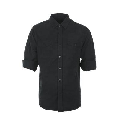 China Modern Design Cheap Long Sleeve Cotton Plain Dyed Solid Black Flannel Shirt Men With Button for sale