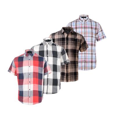 China Breathable Made In China Wholesale New Colored Sleeve Yarn Dye Eco-Friendly Casual Canvas Short Plaid Shirt for sale