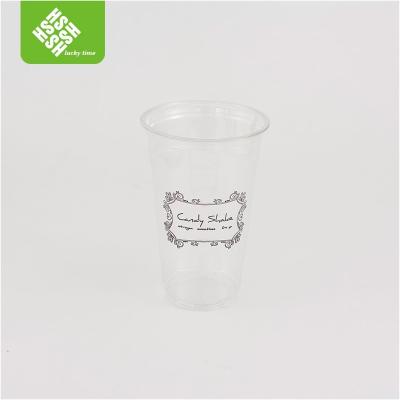 China Luckytime Single Wall Eco-friendly Customized Clear Plastic Cups For Milk Yogurt Juice With Dome Lid for sale