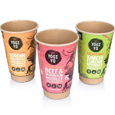 China Disposable Luckytime Custom printed double wall Kraft paper cups with PLA coated for porridge instant noodles for sale