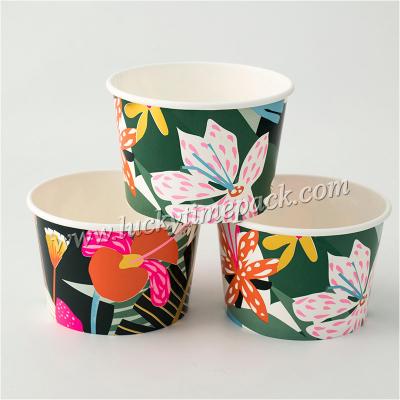 China Luckytime Disposable Custom Printed Paper Cup For Noodle Soup And Porridge With Lid for sale