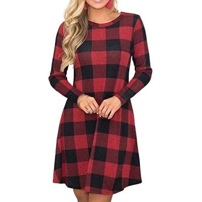 China Breathable Women's Casual Mini Length Tartan Design Long Sleeve Dresses for sale