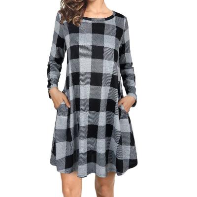 China Breathable Women's Long Sleeve Casual Tartan Design Mini Length Dresses III for sale