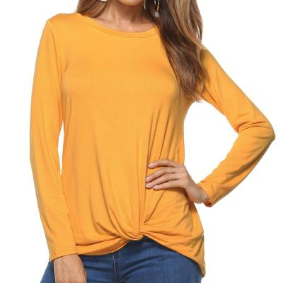 China Anti-Pilling Women's Casual O-Neck Long Blouse Sleeve Solid Color Tops for sale