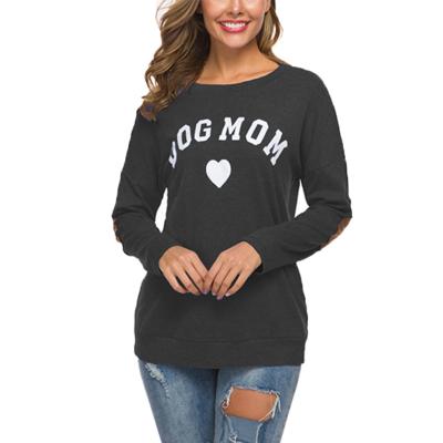 China High Quality Anti-pilling Women's Streetwear Customized Design DOG MOM Printed Casual O-Neck Long Sleeve Shirt for sale