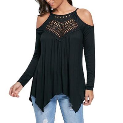 China Breathable Explosion Patterns Lace Up Casual Quilting Off-Shoulder Long Sleeve T-Shirt Top for sale