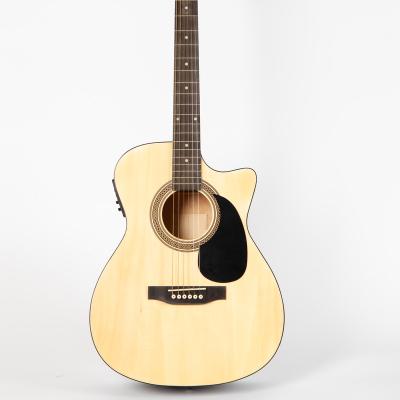 China Basswood OEM Factory All Laminate OM Body Cutaway Natural Electric Acoustic Guitar for sale