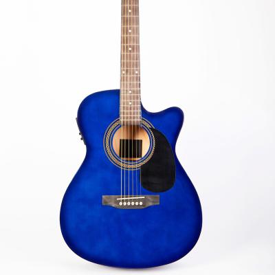 China Basswood OEM Factory All Laminate OM Body Cutaway Blue Burst Electric Acoustic Guitar for sale