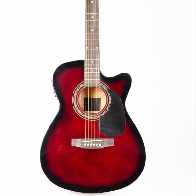 China Basswood OEM Factory All Laminate OM Body Cutaway Red Burst Electric Acoustic Guitar for sale