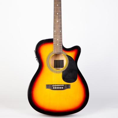 China Basswood OEM Factory All Laminate OM Body Cutaway Sunburst Electric Acoustic Guitar for sale