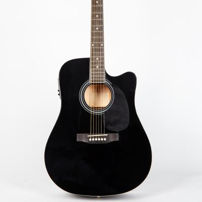 China Spruce Top OEM Factory Laminate Spruce Black Dreadnought Cutaway Electric Acoustic Guitar for sale