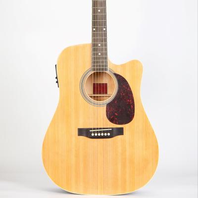 China Spruce Top OEM Factory Laminate Spruce Dreadnought Cutaway Natural Electric Acoustic Guitar for sale