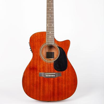 China Mahogany OEM Factory All Mahogany OM Body Cutaway Natural Electric Acoustic Guitar for sale