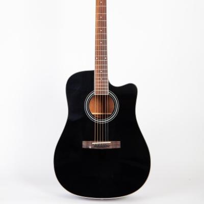 China Solid Spruce Top OEM Factory Solid Spruce Top Mahogany Back Dreadnought Cutaway Black Electric Acoustic Guitar for sale