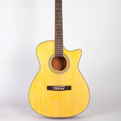 China Solid Spruce Top OEM Factory Solid Spruce Top Mahogany Back OM Body Cutaway Natural Electric Acoustic Guitar for sale