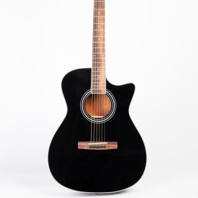 China Solid Spruce Top OEM Factory Solid Spruce Top Mahogany Back OM Body Cutaway Black Electric Acoustic Guitar for sale