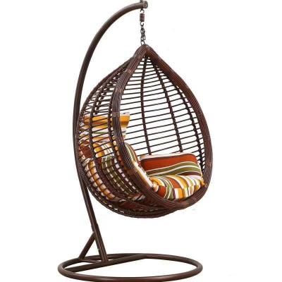 China 2022 Hot Sale EUROPEAN Patio Rattan Single Seat Wicker Basket With Metal Stand Outdoor Garden Egg Hanging Chair for sale