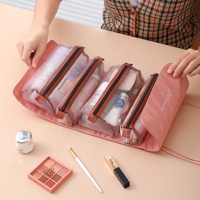 China NATIONAL Detachable Makeup Bag Portable Large Capacity Four in One Portable Folding Toiletry Bag Travel Cosmetics Storage for sale