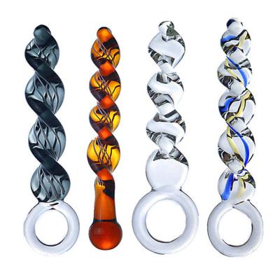 China Glass Butt Plug Anal with Pull Rings Spiral Stick Prostate Massager Men Sex Toys G-spot Vaginal Stimulation Women for sale