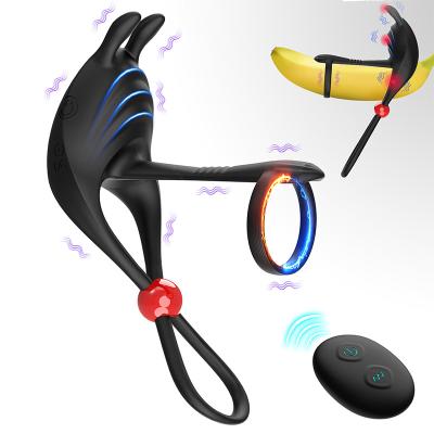 China Penis Ring Vibrator Rabbit ears stimulate 7 speed vibration
 Reusable Enlarger Condom Black Color Silicone Vibrating Ring for sale