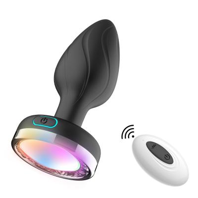 China BDSM Pleasure Silicone Anal Plug LED Light Changeable Remote Control Vibrating Male Female Masturbation for sale