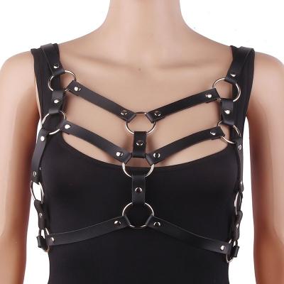 China New Arrival Woman Sexy Bondage gerie Punk Goth Chest Cupless Cage BDSM Fetish Adjustable Leather body Harness Bra for sale