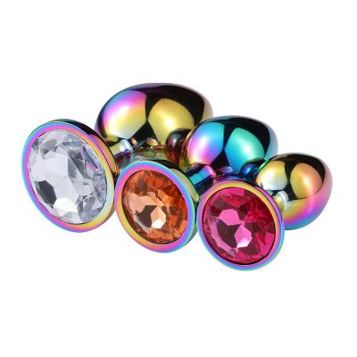 China 3 Size 12 Colors Colorful rainbow stainless steel Aluminum alloy metal anal plug Anal Toys butt plug for sale