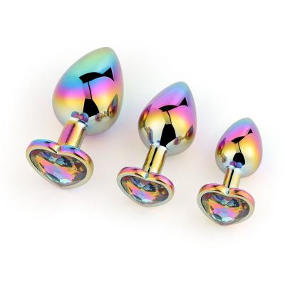 China 3 Size 12 Colors Wholesale Stainless Steel Heart Shape Diamond Male Masturbator Toys Anal Butt Plug for sale