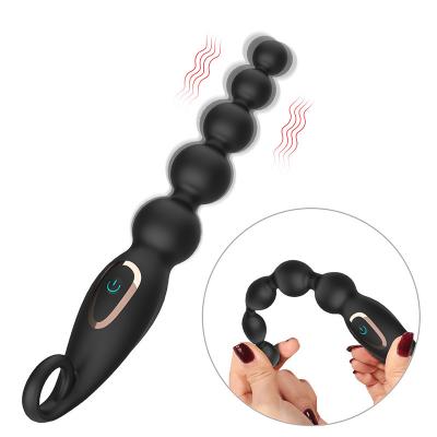 China Vibrating Anal Beads 7 Frequency Vibration For Anus Stimulation Super Long Butt Plug Soft Deep Vibration Exercise Plug for sale