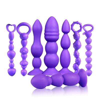 China 8 Style Heart Shape Handle silicone Black Anal Beads Butt Stopper Anal Plug for sale