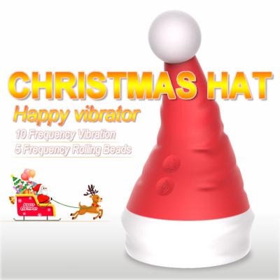 China USB Rechargeable Christmas Hat Clitoris Nipple Stimulation Sex Gift Vibrator for Women for sale