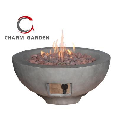 China Stocked Concrete Gas Fire Pit Bowl Using As A Coffee Table With Wood Vein Texture For Outdoor Living for sale