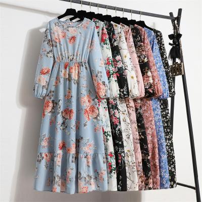 China 2023 Spring Women's Maxi Dresses Casual Full Sleeve Bohemian Beach Floral Print Women's Fashionable Used Clothing Long Used Dress for sale