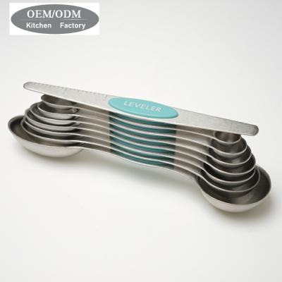 China Turquoise Color Viable Double Side Spring Side Chef Stainless Steel Folding Magnetic Doser Set for sale