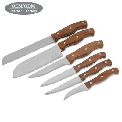 China Sale 3Cr13 Stainless Steel Kitchen Knife 6pcs Kitchen Knife Set Top Walnut Wooden Handle for sale