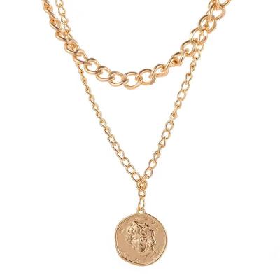 China Hiphop 2021 new minimalist ladies coin double necklace stainless steel than plated with real 18k gold for sale