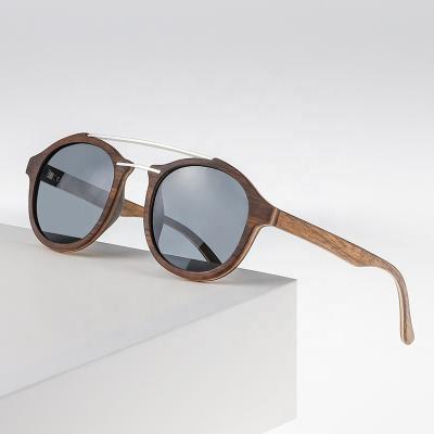 China Custom Made Round High Quality Wooden Frame Fashion Sunglasses Polarized Sunglasses for sale