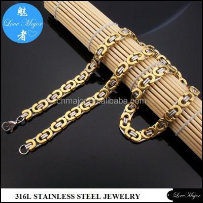 China Fashion Jewelry Gold Pop Stainless Steel Necklace Plated Two Tone Flat Byzantine Chain for sale