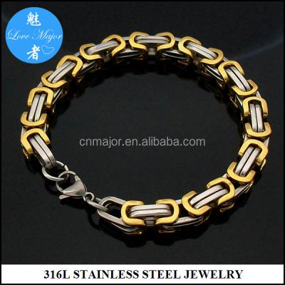 China Stainless Steel Gold Plated Two Tone Byzantine Chain Stainless Steel Bracelet Fashion Jewelry In Stock for sale