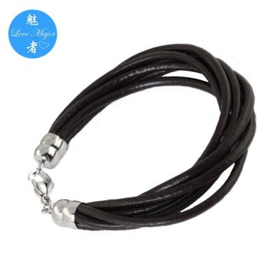 China Classic Design Stainless Steel Band Stainless Steel Leather Bracelet With Lobster Clasp for sale