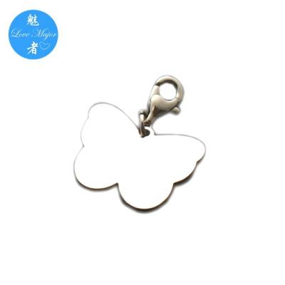 China Fashion Jewelry CLASSIC Portable Stainless Steel Butterfly Charm with Engravable Lobster Clasp MJCM-022 for sale