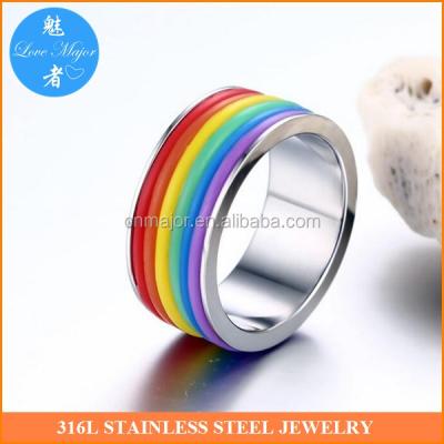 China 9mm Stainless Steel Gay Pride Jewelry Stainless Steel Rainbow Bands Rings for sale