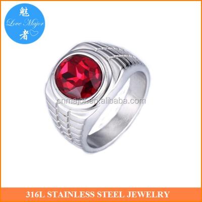 China Red Stainless Steel Rhinestone Rings For Men New Zealand Jewelry for sale