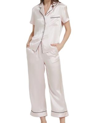 China Mublerry Ladies Breathable Silk Short Sleeve and Long Pants Pajamas Set for sale