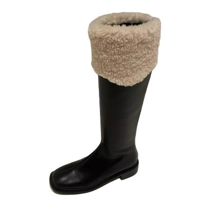 China Round Toe Thick-soled Waterproof Long Boots Retro Women's Thick Plush Knight Boots High Heel for sale